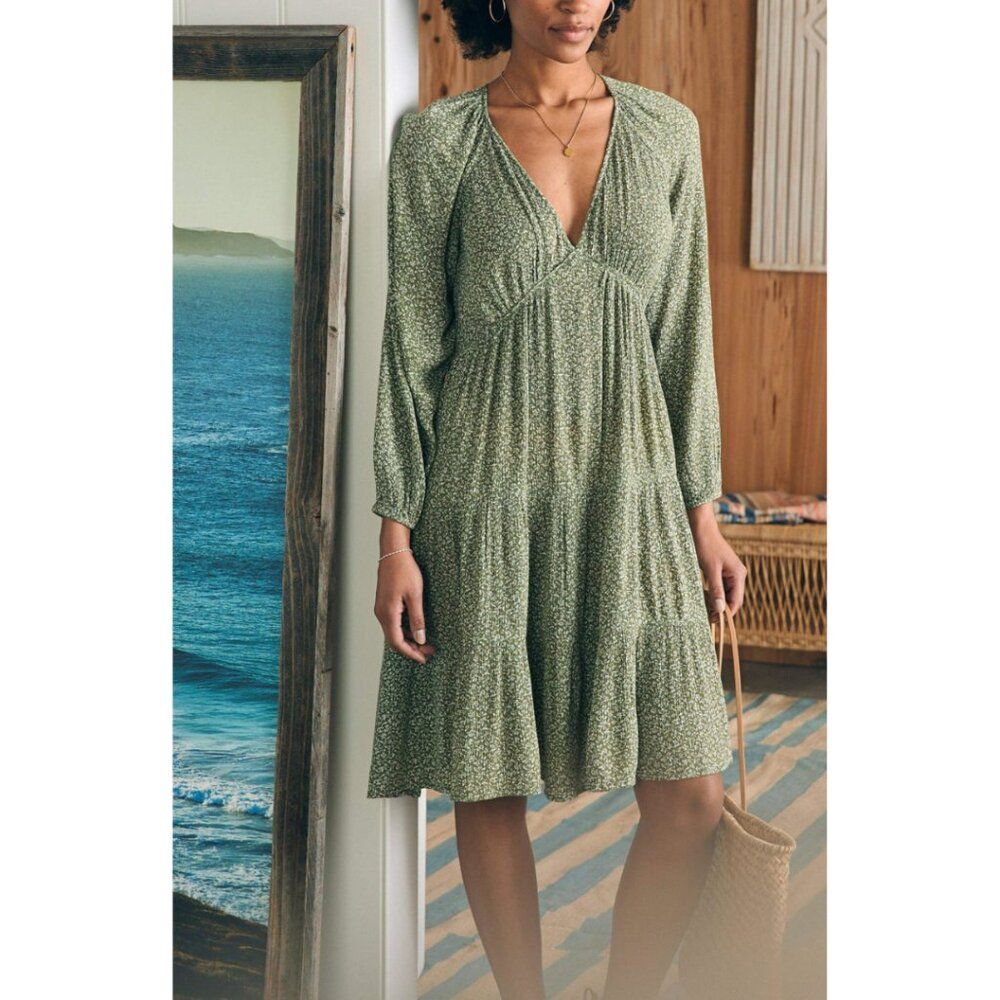 Faherty Sirene Mini Dress Riverton Ditsy Floral Green NWT Size Medium Boho